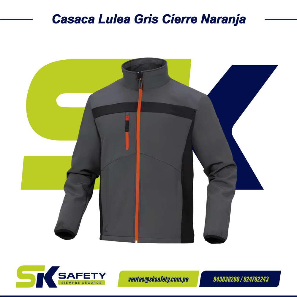 Casaca Lulea Gris Cierre Naranja