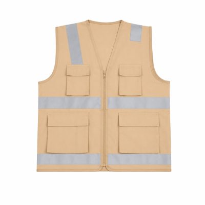 Chaleco de Drill Beige con Cinta Reflectiva Tipo H Nacional