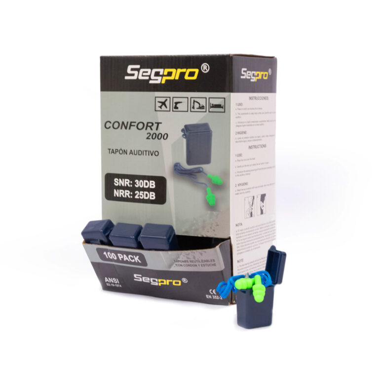 Tapones auditivos reutilizables con cordón SEGPRO Confort 2000 en caja